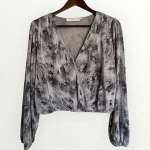 ASTR the Label Pleated Surplice Long Sleeve Top, Size L